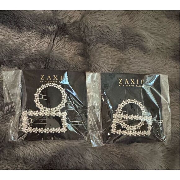 ZAXIE Circle & Square Hair Clips Set of 2 with Clear Stones bundle - Picture 2 of 2